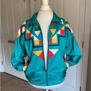 Vintage 80's Westbound Petites Windbreaker Jacket Geometric Color Block P